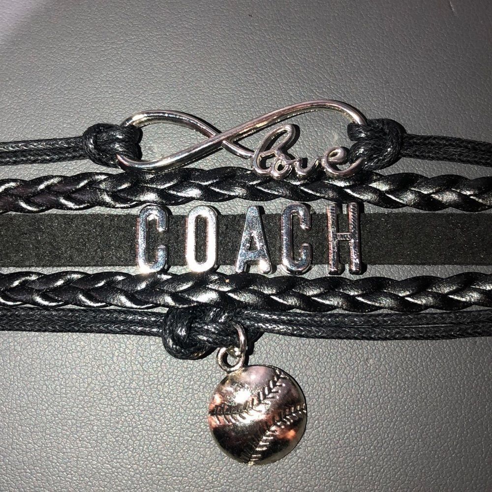 Black Leather Silver Coach Bracelet